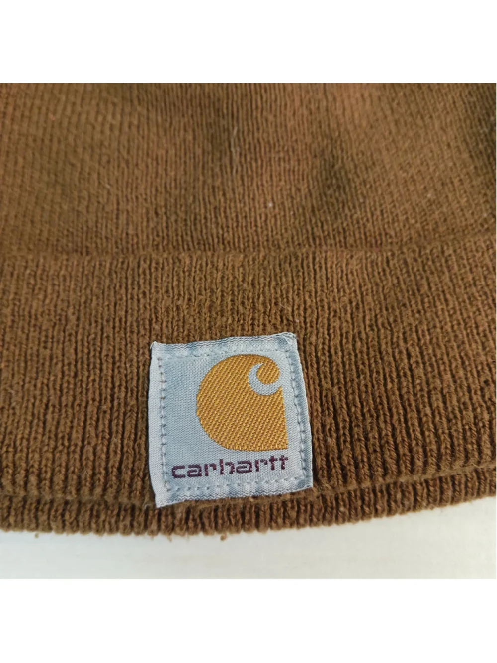 Carhartt Brown Knit Cuffed Beanie Hat Youth One Size Logo Made In USA